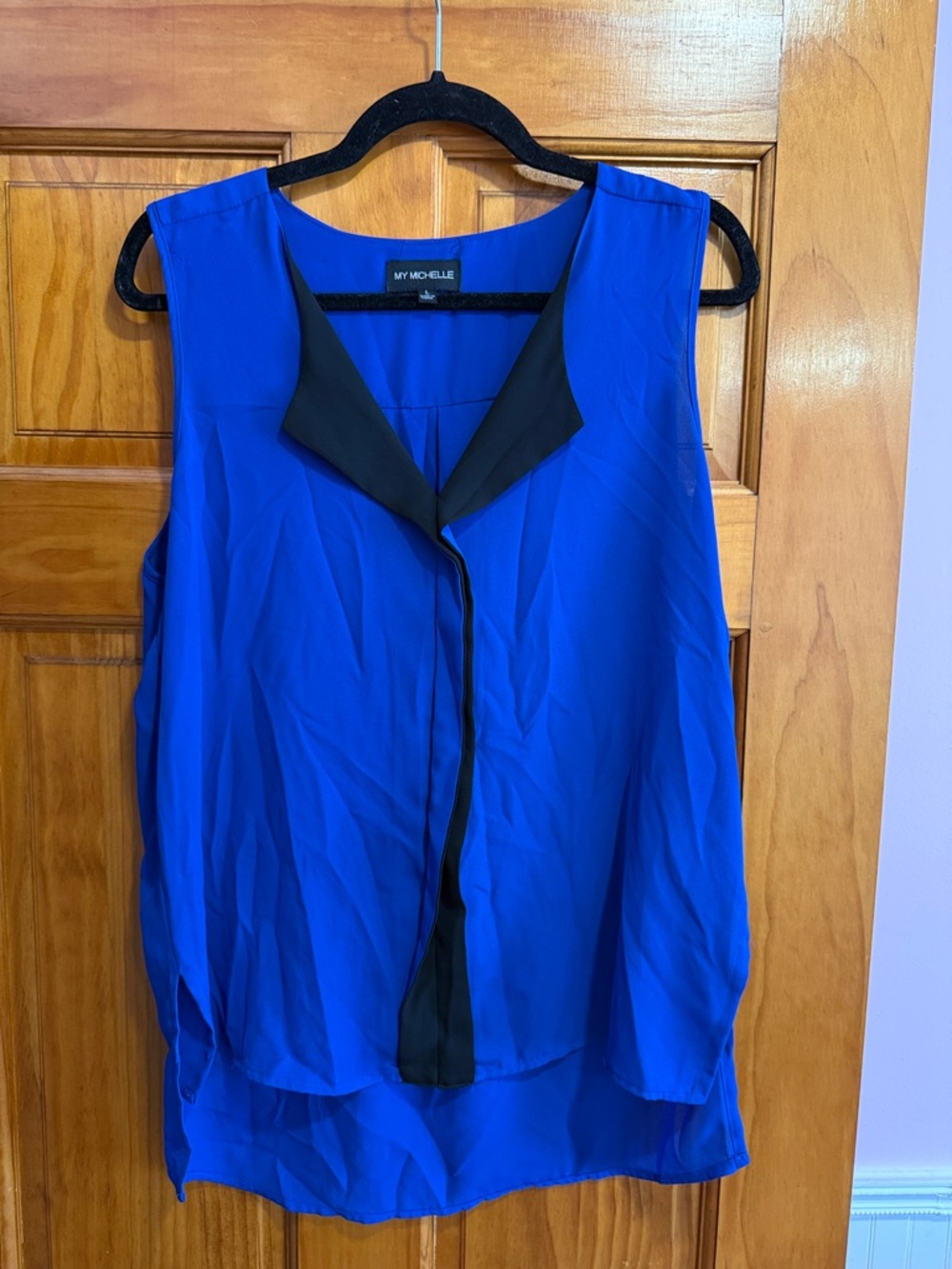 My Michelle Royal Blue Sleeveless Blouse with Black Trim